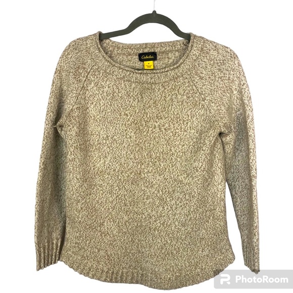 Cabela's Sweaters - Cabela’s Women’s Sweater Crew Neck Raglan Sleeve Camel/White Rounded Tail